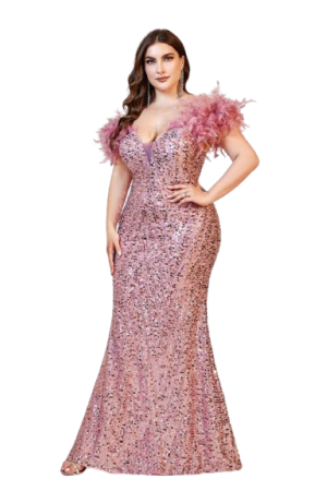 Elegant Romantic Sequins Feather Shoulder Pink / 1XL