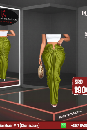 Women's Fashion Solid Color Gathered Ruched Skirt Olive Green / L