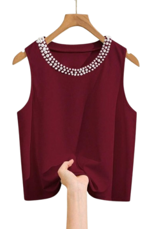 INAWLY Women's Sleeveless Studded Casual Round Neck Tank Top, Summer
Burgundy / L