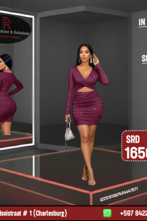 Zolique Women's Criss-Cross Waist Hollow Out Ruched Sexy Glitter Bodycon Long Sleeve Dress Purple / M