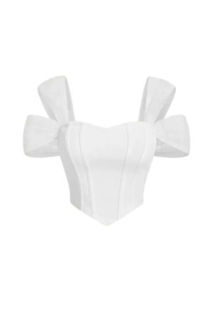 MOD Solid Asymmetrical Hem Mesh Panel Bodycon White Summer Corset Structure Top

White / L