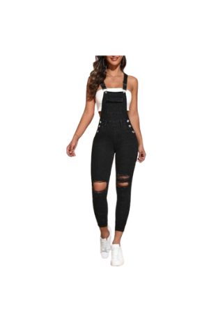 PETITE Ripped Frayed Denim Overalls Without Tank Top  Black / Petite M