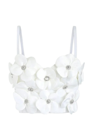 Local Unity Floral Patched Rhinestone Detail Cami Top

White / M