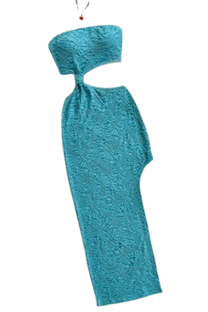 Strapless Waist-Revealing Slit Dress Blue / L