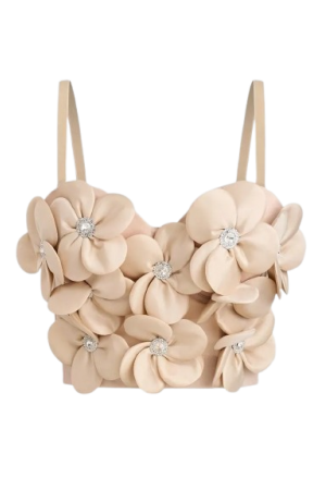 LocalFlirla Women's Elegant Camisole Top With 3D Flower Decoration Y2K Apricot / M