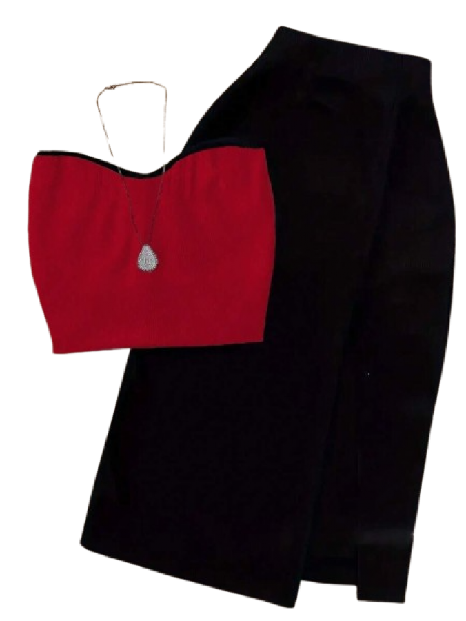 Summer Sexy Fitted Open Shoulder Strapless Top Red / M - Image 2