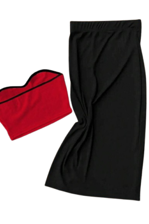Summer Sexy Fitted Open Shoulder Strapless Top Red / M