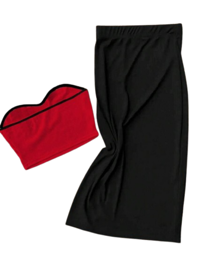 Summer Sexy Fitted Open Shoulder Strapless Top Red / M
