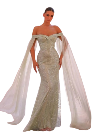 Glamrae Elegant Gray-Green Heavy Sequin Embroidery Formal Evening Dress Green / L