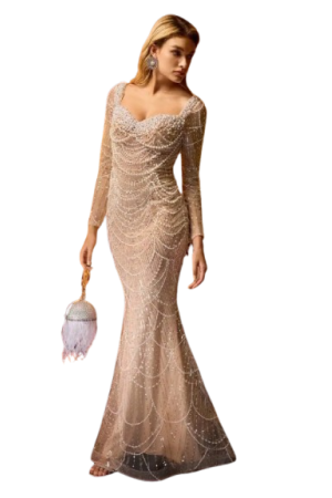 MOTF Soiréza BEADED FAUX PEARL MERMAID HEM MAXI EVENING GOWN

Champagne / L