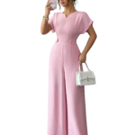 Elenzga Women's Soft Pink V-Neck Waist Cinching Pink / L