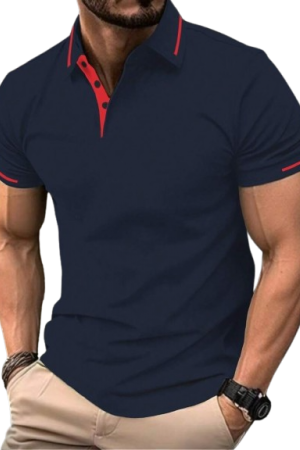 Manfinity Homme Men's Short Sleeve Polo Shirt, Button Up Collar Blue