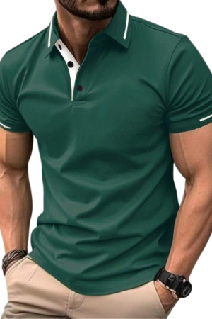 Manfinity Homme Men Summer Casual Colorblock Short Sleeve Polo Shirt, Green Polo Shirt Men, Men Green ShirtsDark Green