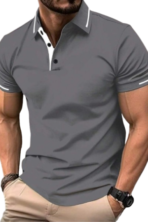 Manfinity Homme Men's Color Block Short Sleeve Casual Commuter Polo Shirt Grey