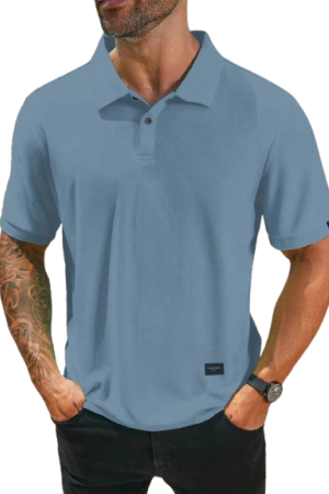 Manfinity Homme Plus Size Men Summer Casual Solid Color Short Sleeve Blue / 2XL