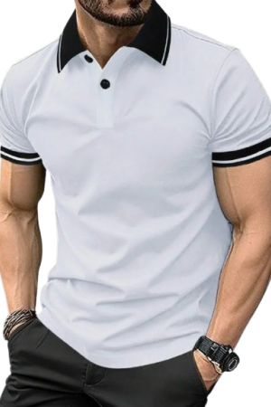 Manfinity Mode Plus Size Men's Contrast Color Block Collar Casual White