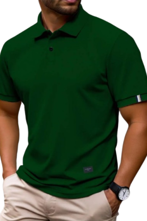 Men's Casual Commuting Button-Up Half Placket Polo Shirt Golf Dark Green