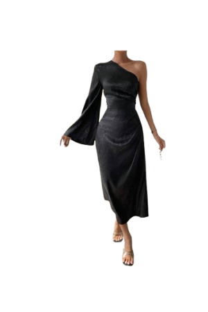 One Shoulder Split Thigh Dress Black/L