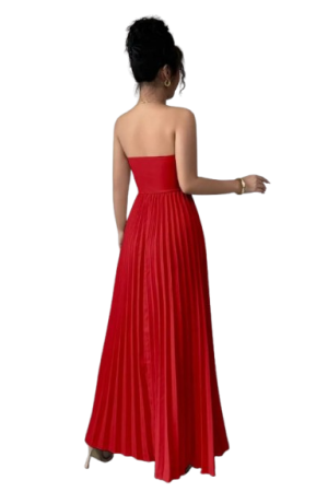 Gloray Women's Elegant Pleated Tube Midi Bodycon Dress Red / XL