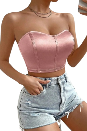 VaVaBold Women's Solid Color Fitted Bandeau Top  Baby Pink