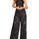 Amorya Women's Elegant Halter BeadedJumpsuit Black / XL