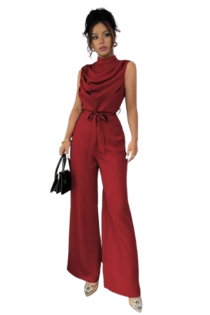 Elenzga Women's Elegant Green Mandarin Collar Summer Red / XL