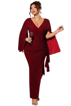 Cravure New V-Neck Slit Sleeve Red Dress, Plus Size For Party & Banquet

Red / 2XL