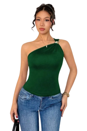 Rafferiza Women's Black Sexy Metallic Pleated Sleeveless Top

Dark Green / XL