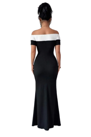 Elegant Off-Shoulder Bow Decor Dress  Black / XL