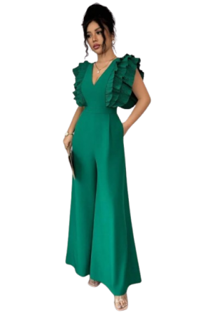 Elegant Emerald Green Summer Jumpsuit,Vintage Green / XL