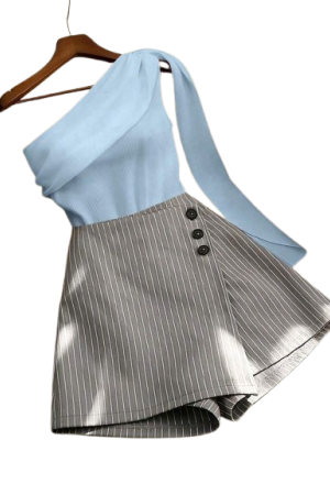 Franclia Women's Elegant Sexy Urban Commute Golf Splice Chiffon Baby Blue